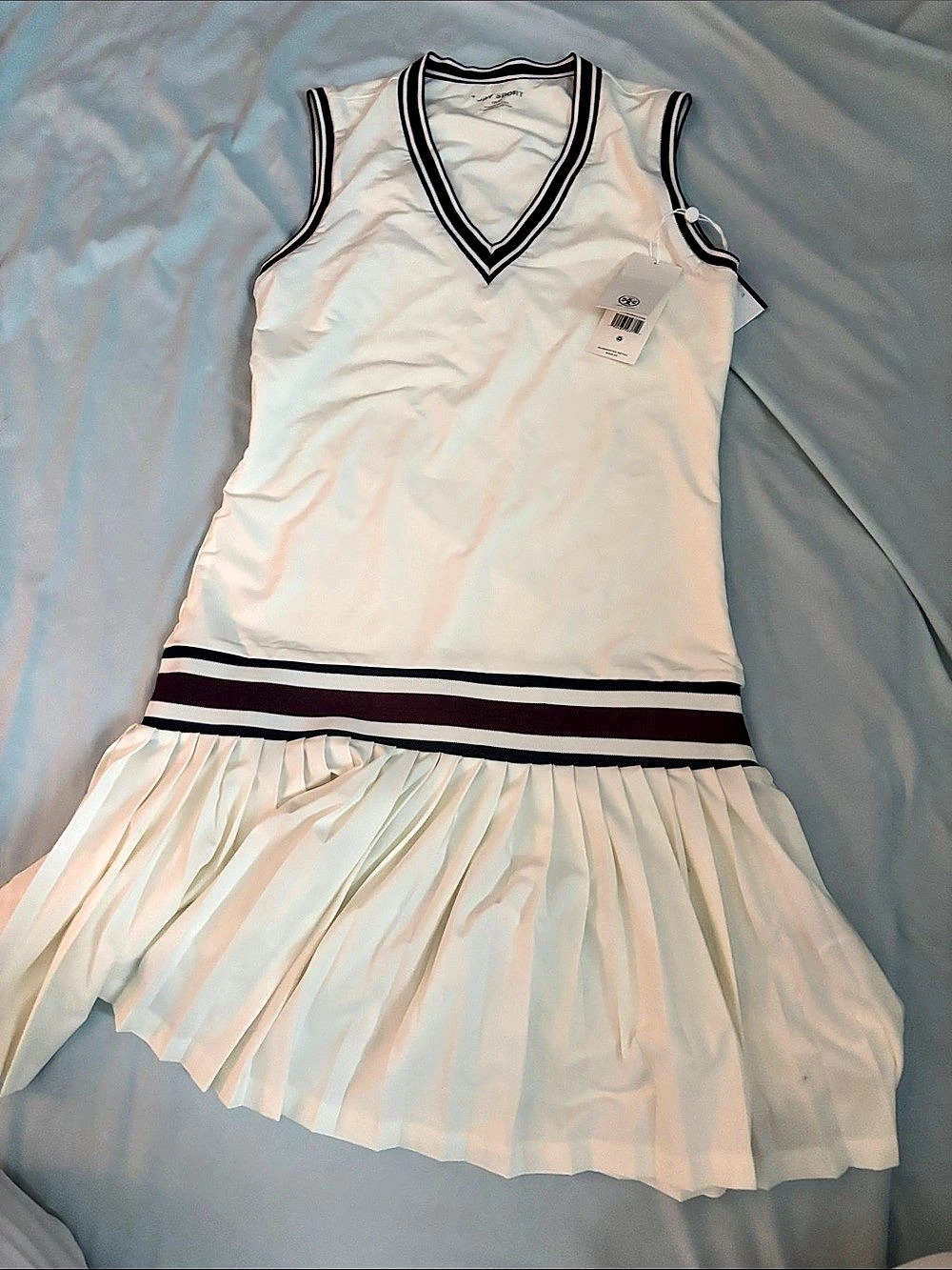 Tory Burch Tory Sport dress Striped Tennis Dress in White & Black NWT